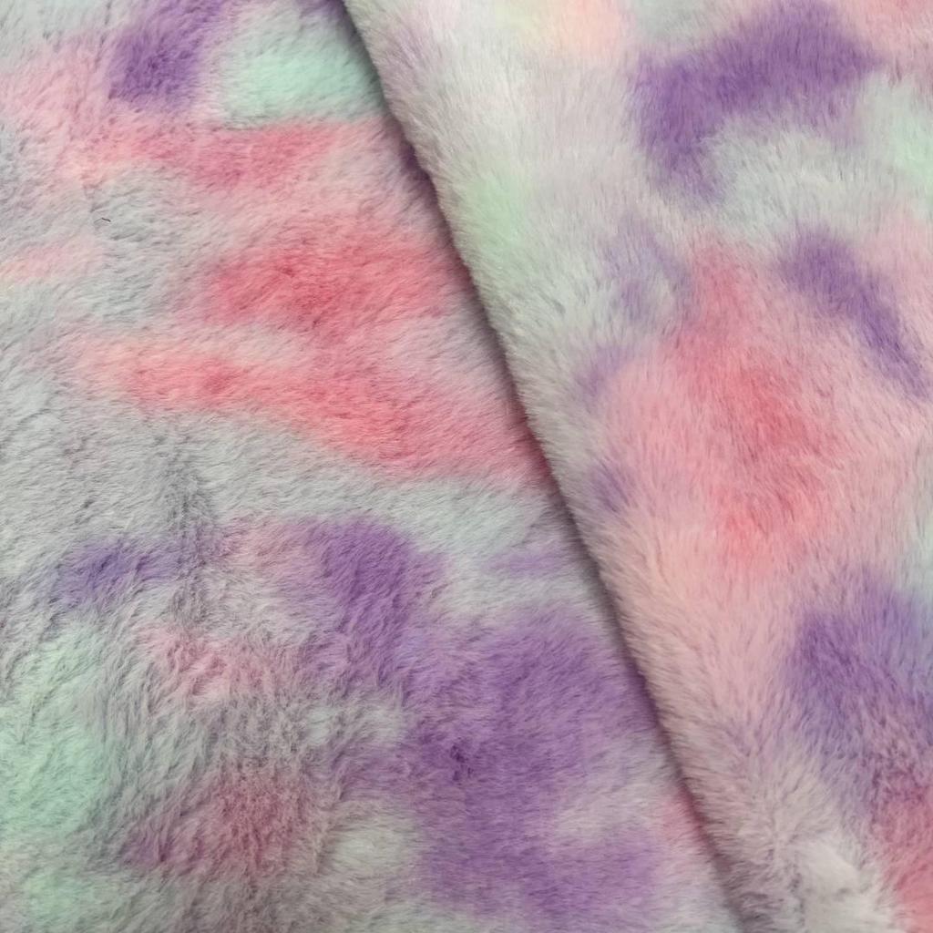 Colorful Tie-Dye Rabbit Fur Print Plush Fabric, 10mm - Ideal for Toy and Clothing Design