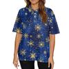 Women's Fashion Casual Lapel Short Sleeve Christmas Print Shirt Women's Button Up Tops