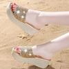 Lucyever Gold Silver Sequins Wedges Slippers for Women 2024 Summer Open Toe Platform Sandals Woman High Heels Slides Ladies 40