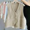 Women's Knitted Cardigan Vest V-neck Faux Mink Fur Patchwork Three-Dimensional Crochet Flower Tassel Waistcoat