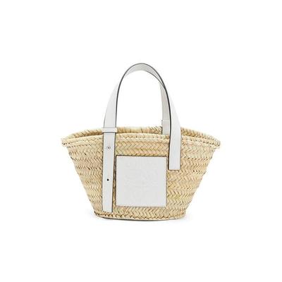 Korb Tasche Aus Palmblatt Und Kalbsleder Klein Natur/Weiß A223S93X04-2163