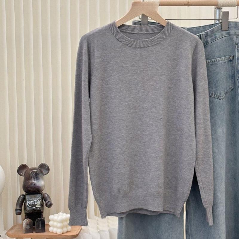 Klassischer Rundhals Langarmpullover Damen Pullover Herbst Winter Dünne Basisschicht Lockere Passform