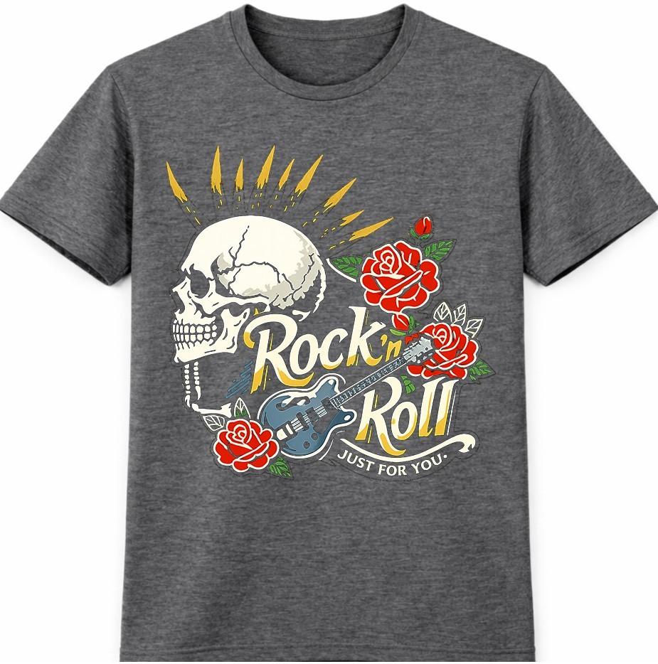 Rock N Roll Skull T Shirt Guitar Roses Vintage Music Graphic Tee Unisexs Unisexs