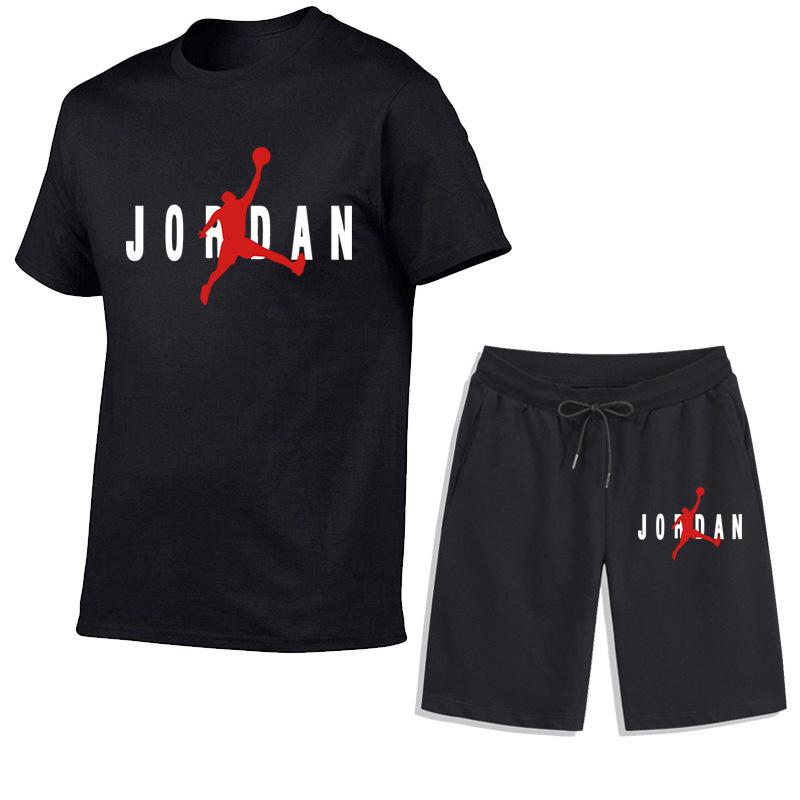 Casual Suit Fashionable Personality Trendy Printed T-shirt Versatile Fashion Sports Shorts Set S чёрный