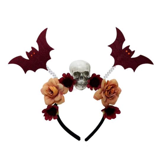 Decorative Cloth Headbands for Events Halloween Flower Skeleton Bat Headband, Gothic Floral Skull Hair Bands, Spooky Stylish Bands Accessory,