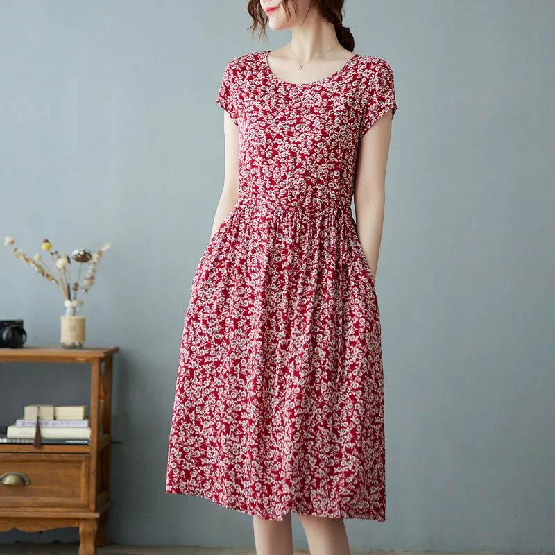 

Платье Женское Летнее Свободное Цветочное Юбка Повседневное Мягкое Длинное Прилегающее Мягкое Простое Нежное Платья XXXL красный