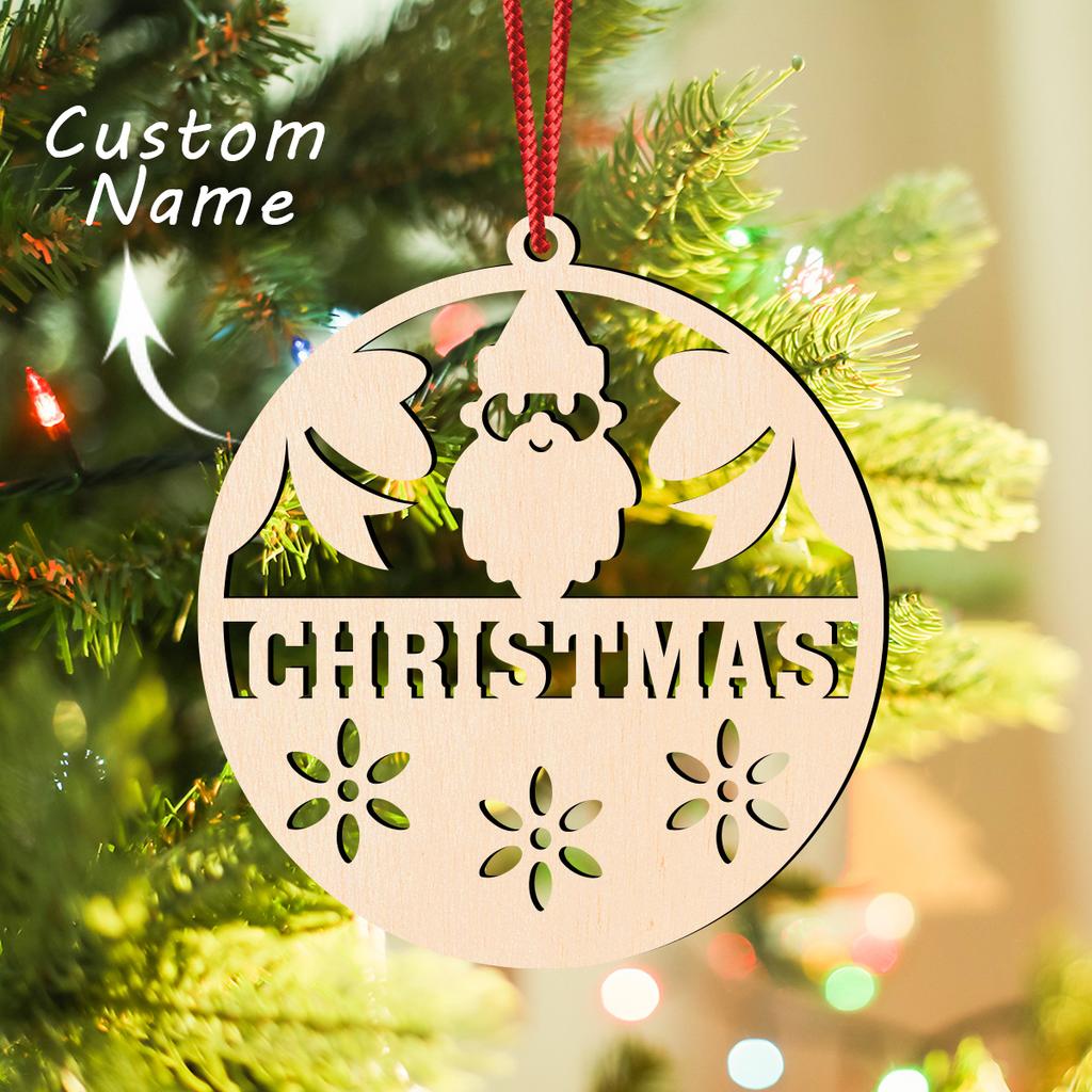 Custom Name Butterfly Wooden Christmas Ornament, Personalized Engraved Laser Cut Round Xmas Tree Hanging Bauble, Hollow Butterfl