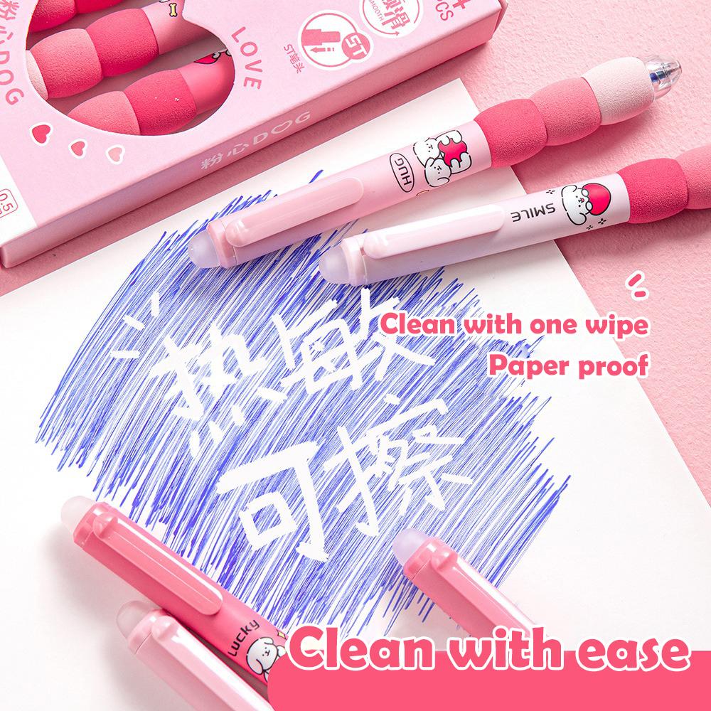 4Pcs Cartoon Erasable Gel Pens Kawaii Black Ink Quick-Drying Writing Smooth Elegant Neutral Pens Aesthetic Students Stationery