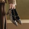 Fashion Genuine Leather Women Pumps Shallow Mary Jeans Strap Single Shoes 6cm Square High Heels Leopard Print Prom Party Sapatos Mujer