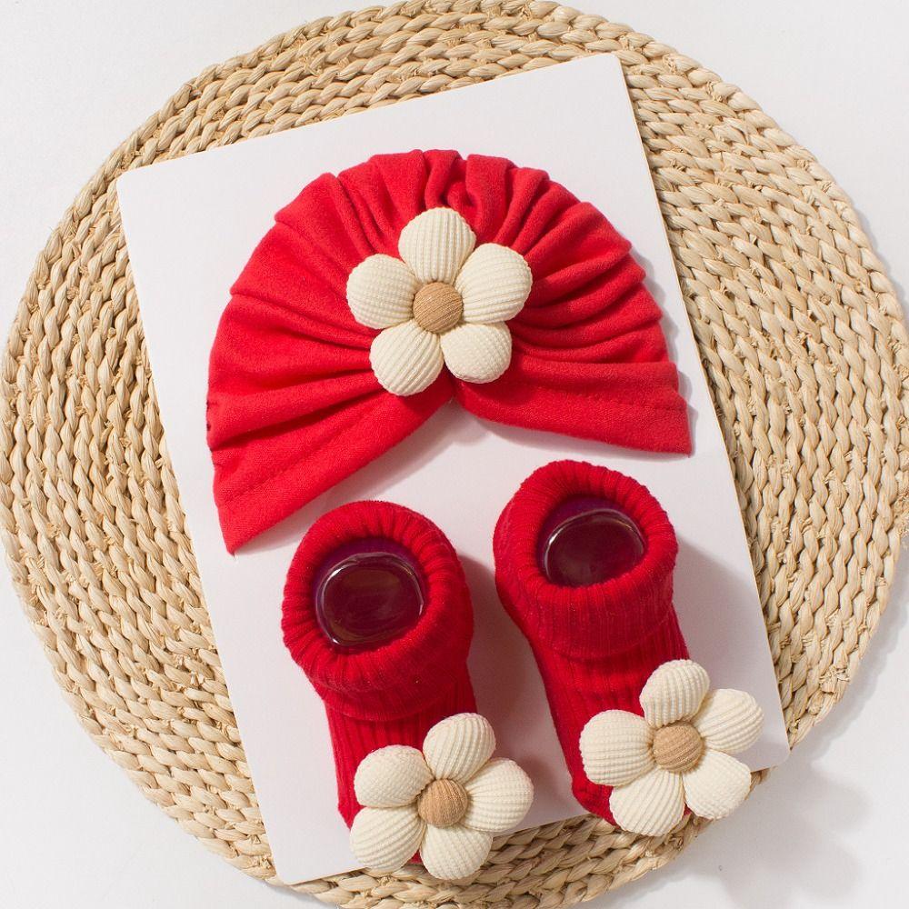 Comfortable Newborn Hat with Socks Sweet Big Flower Toddler Kids Turban  Photo Props