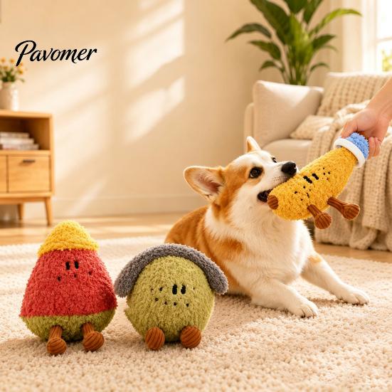 Plush Toys for Pets To Bite Fruit Dog Toy with Bell, Squeaky Interactive Chew Toy, Safe Small Dogs Soft Stuffed Medium Biting Shaking Boredom