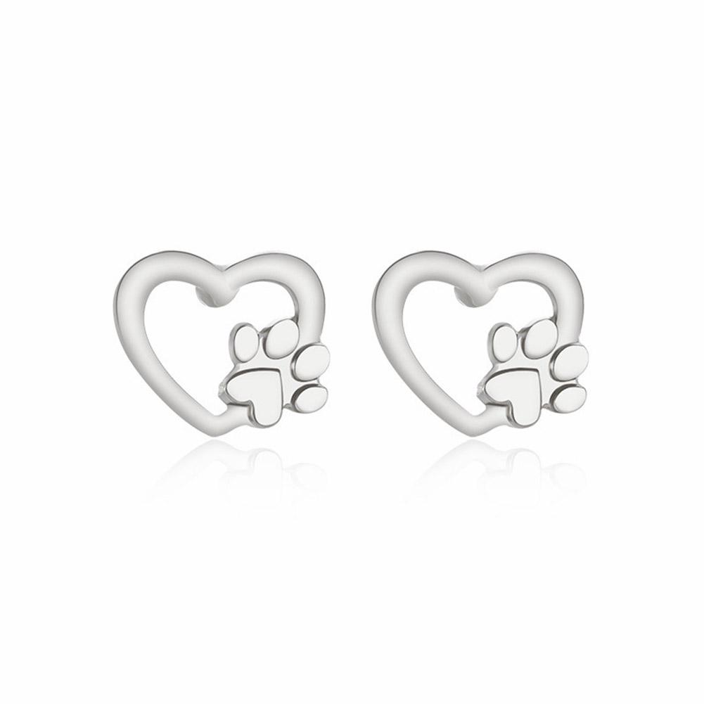 Women Concise Dog Paw Love Shape Fashion Earrings