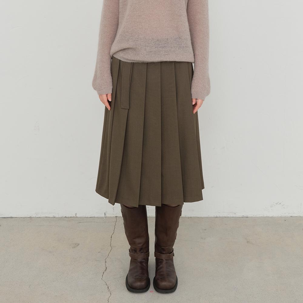 Nowood Bound Pleats Skirt (Brown)