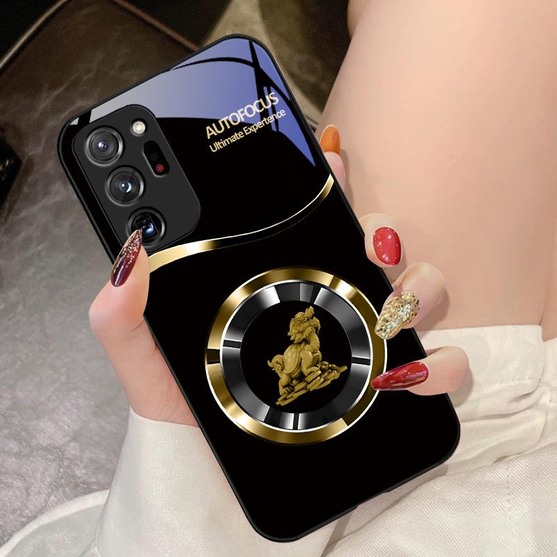 Golden Lion Black For Samsung Galaxy Note 8 9 10 PRO 20 Ultra A01 02 03 Core 04E 4G 12 13 5G Tempering Glass Phone Case