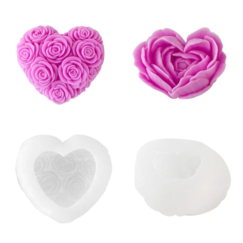 2Pcs Rose Heart Silicone Molds Heat Resistant Multipurpose Silicone Mould for Epoxy Resin Candle Soap Home Decoration 1
