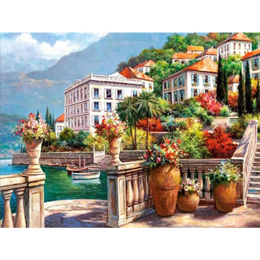 3D Diamond Painting Town Full Square Round Drill Art Rhinestone 5D DIY Diamond Embroidery Landscape Seaside Handmade Gift