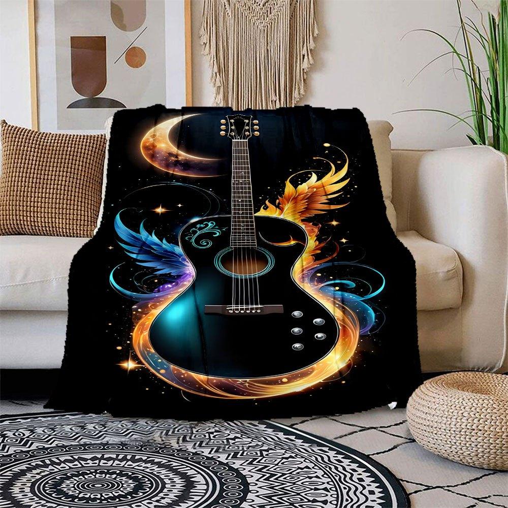 

Enchanted Guitar with Celestial Wings - Mystical Artwork Blanket Flannel Throw Blanket for Sofa, Bed, Travel, Camping, Office 100x150cm