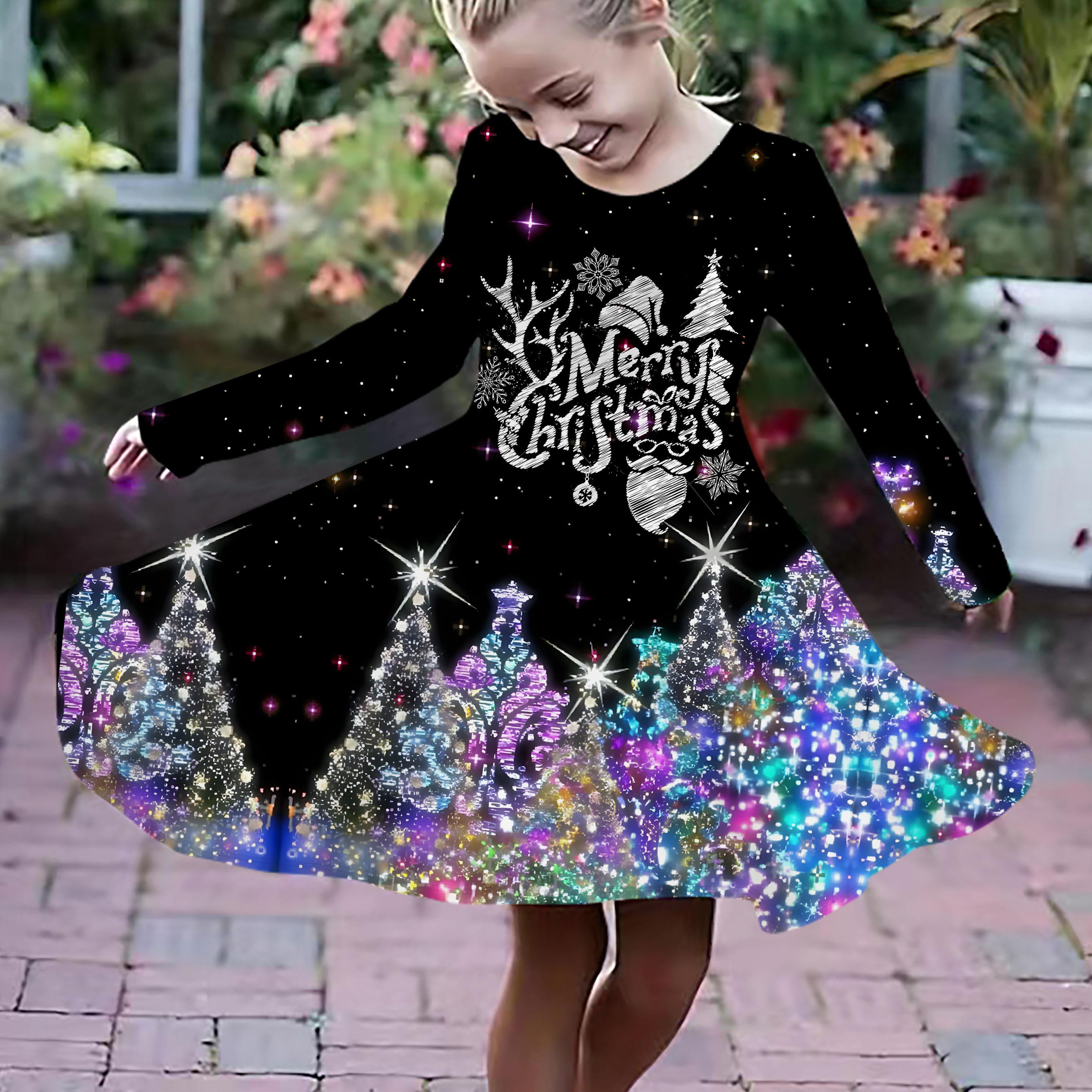 

Повседневное платье для девочки с 3D-рождественским принтом снеговика и круглым вырезом, длинными рукавами, детское платье принцессы 120