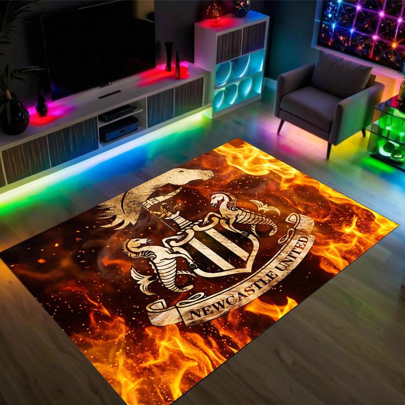 Newcastle United Fußball Design Kristall Samt Teppich Gemütlich Nein?Rutschfester Teppich mit Aufdruck für Schlafzimmer Wohnzimmer Eingang