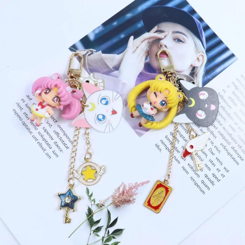 Sailor Moon Keychain Anime Doll Keyring Women Car Keyholder Backpack Pendant Bag Charm Cartoon Key Ring for Girls Birthday Gift