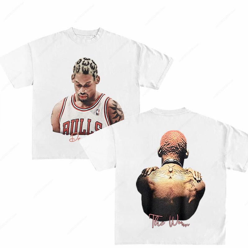 High Quality Men T-Shirts Rodman Print Cotton Round Neck Short Sleeve Hip Hop Fashion Streetwear Mens Oversized Tees TShirt 2025