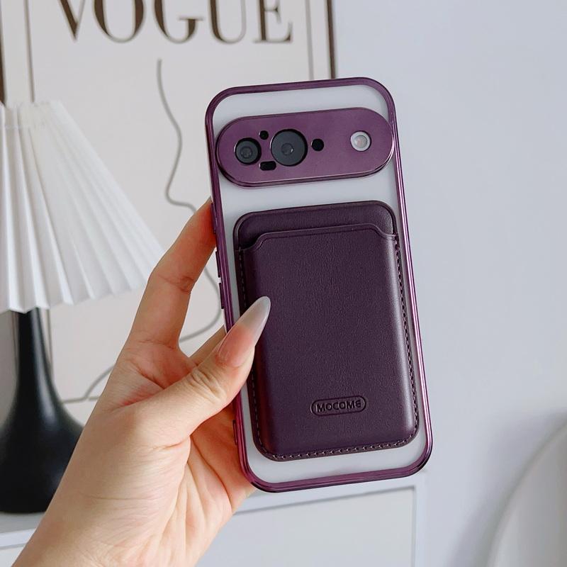 Clear Wireless Charge Magnetic Case For Google Pixel 9 Pro XL 9A 8A 7A PU Leather Card Holder Shockproof Lens Protection TPU Phone Cover