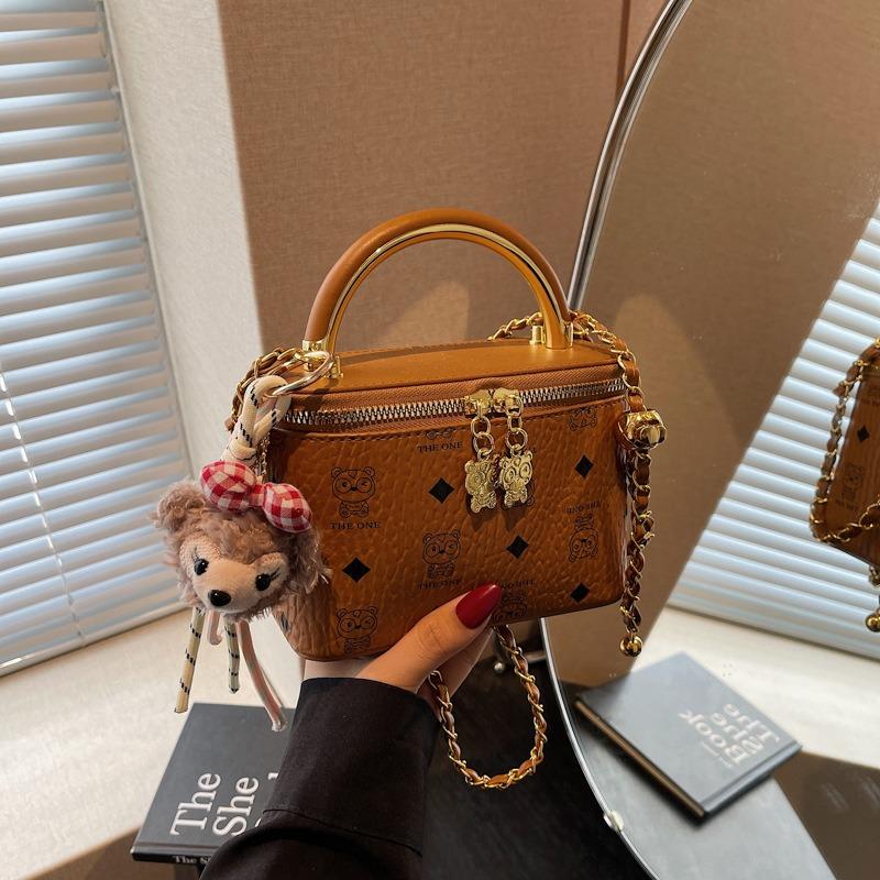 Fashion popular portable box bag women's soft leather retro printed shoulder bag versatile commuter chain messenger bag