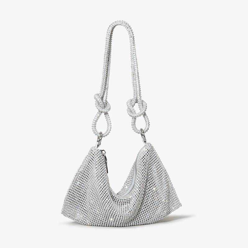 

WTEMPO Solid Color Shiny Bags with Handle Sparkling Rhinestone Evening Party Bags Women s Underarm Zipper Bags Perfect for Commuting and Shopping 1pc серебряный
