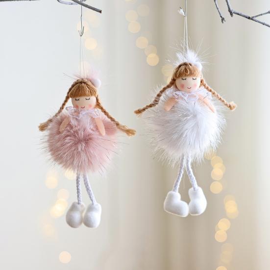 Christmas Angel Doll Pendant with Long Pigtail Design Health Happiness Blessings Decorative Hanging Ornament