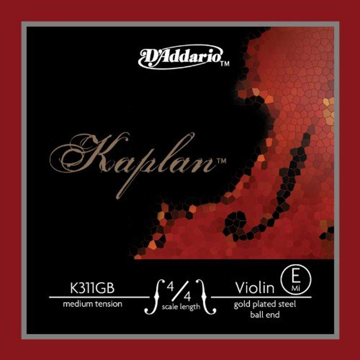 Kaplan Gold for ball Medium D Addario E-string violin, end, K311GB, 4/4M, Tension.