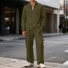 Men's Casual Outdoor Activewear Set | Color Quarter-Zip Stand-Collar Hoodie & Elastic-Waist Cargo Pants 2-Piece Outfit