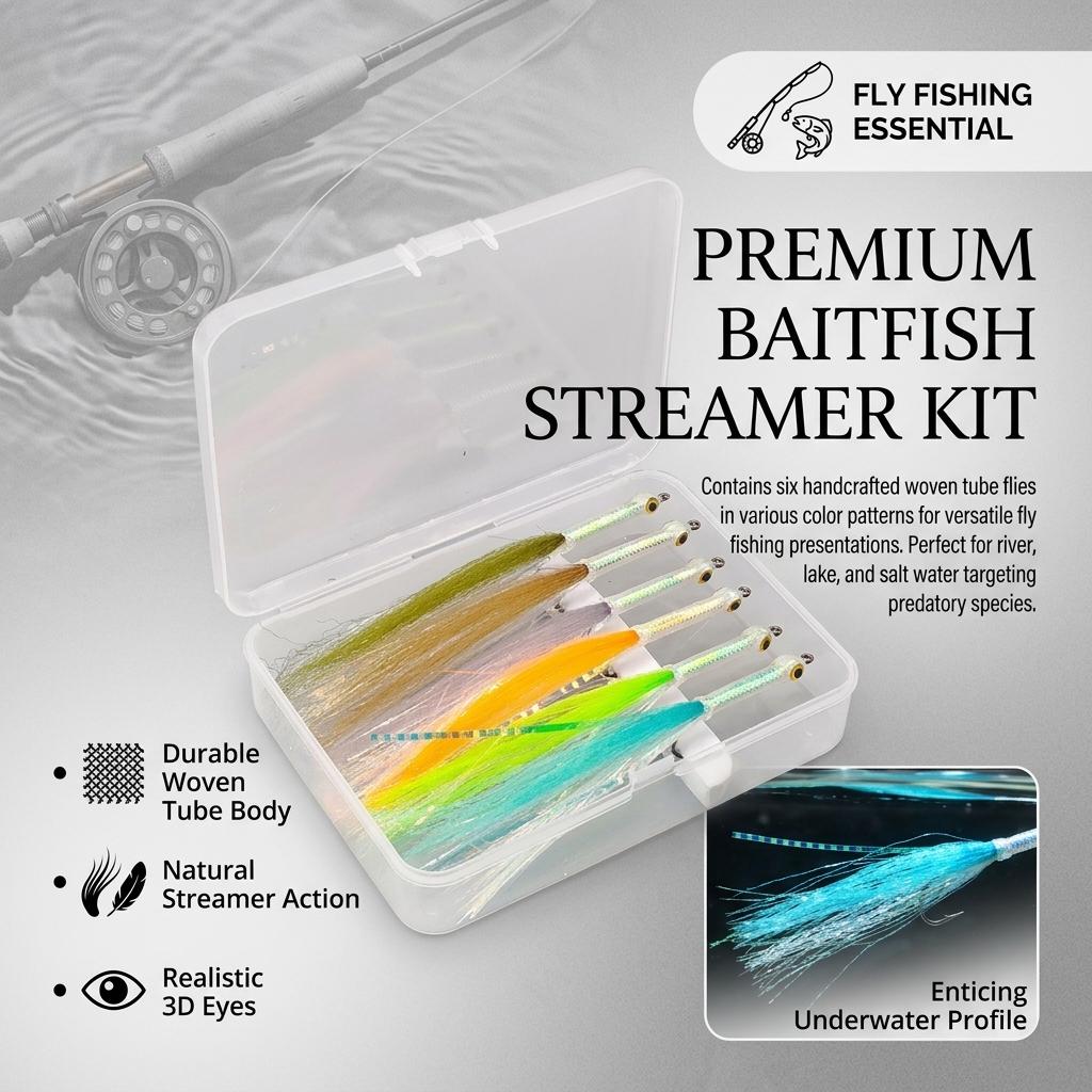 Fly Fishing Lure Baitfish Streamer with Weave Tube and Ribbon Design for Trout Bass