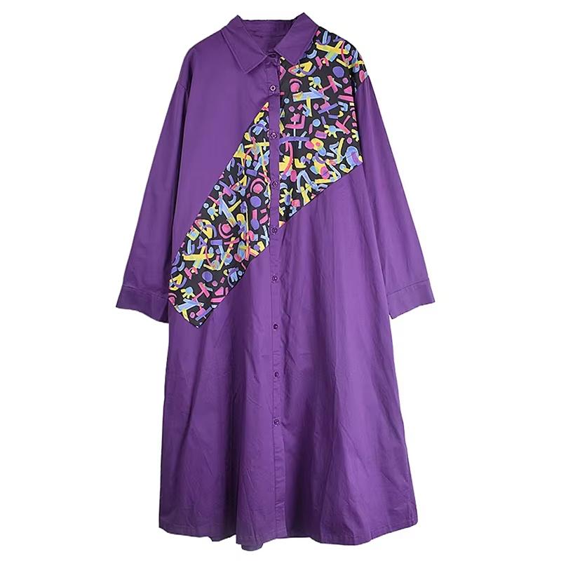 Xitao Contrast Color Patchwork Pocket Turn-down Collar Dress GMM1230