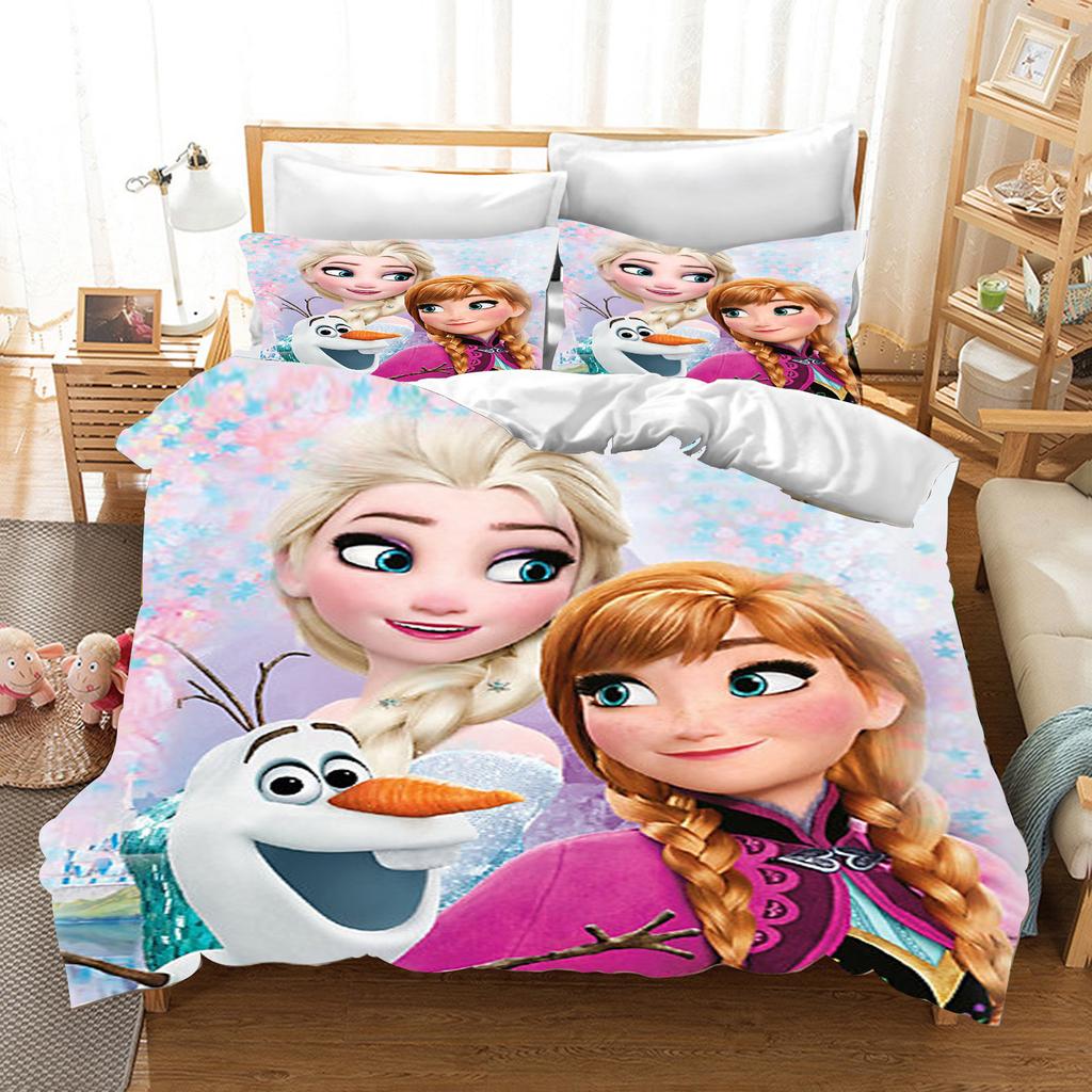 Children's Frozen Princess Bedding Set Elsa Bear Duvet Cover Queen with Pillowcase 3D Children's Bedding Set