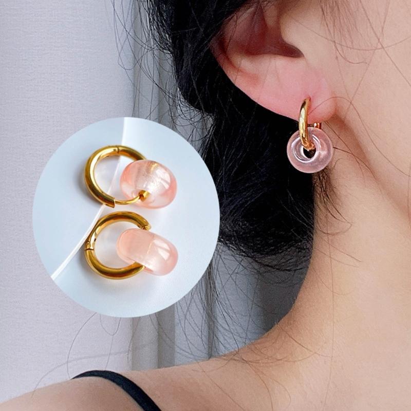 Natural Stone Bead Earrings Stainless Steel Ear Hooks Circle Ear Buckle Hoops Fashion Ear Jewelry Gift for Women Girls
