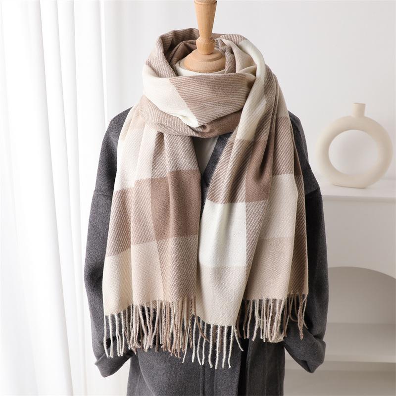 Plaid Imitation Cashmere Blanket Winter Women Scarf Designer Thick Warm Pashmina Shawl Wraps Tassel Poncho Stoles Echarpe Unisex