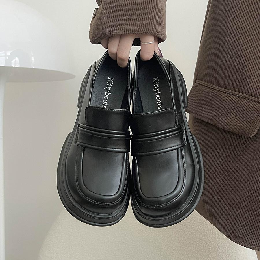 Queen Fan French platform loafers women's 2025 new autumn and winter versatile thick heel retro British style small leather shoes