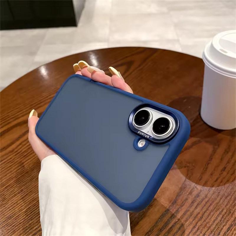 Fashion Solid Candy Color Border Camera Protect Bumper Case For iPhone 16 15 14 Pro Max Plus Matte Skin Feel Shockproof Back Cover
