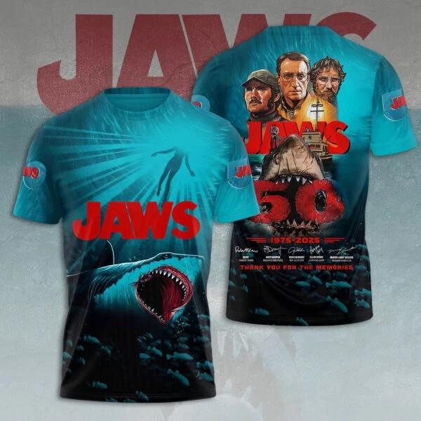Jaws 3D Shirt 50 Years 1975-2026 Unisex Size S-5XL XXXL