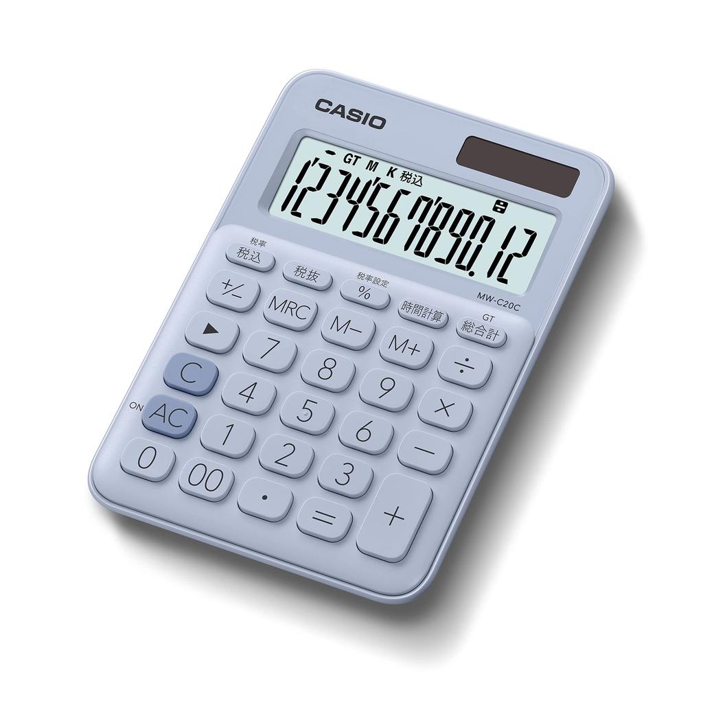 Casio Colorful Pale Calculator, Blue, 12-Digit, Mini-Just Type, MW-C20C-LB-N