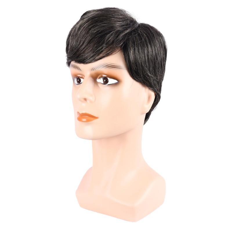Mens Short Side Part Straight Wig High Temperature Fiber Synthetic Hairpiece Seniors