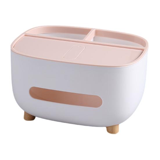 Tissue Box with Multiple Partitions for Remote Controls Watches Glasses Storage Slot Large Opening Design Desktop Organizer