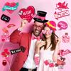 25/28/35pc Valentine's Day Photo Booth Props Handheld Photography Photo Prop Love Heart Glasses Hats Mask Photo Decor Supplies