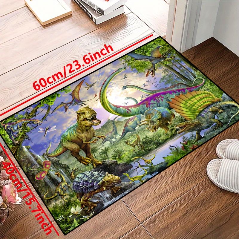 Dinosaur World 3D Rug for Kids' Playroom Jurassic AdventureCarpetwithPrehistoricCreatures Anti Slip Carpet Can Be Machine Washed