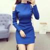 Schulterfreies, langärmliges Strickkleid für Damen, sexy und eng anliegender Strickpullover, Hüftwickel-Unterziehpullover, ausgehöhlt, mittellang