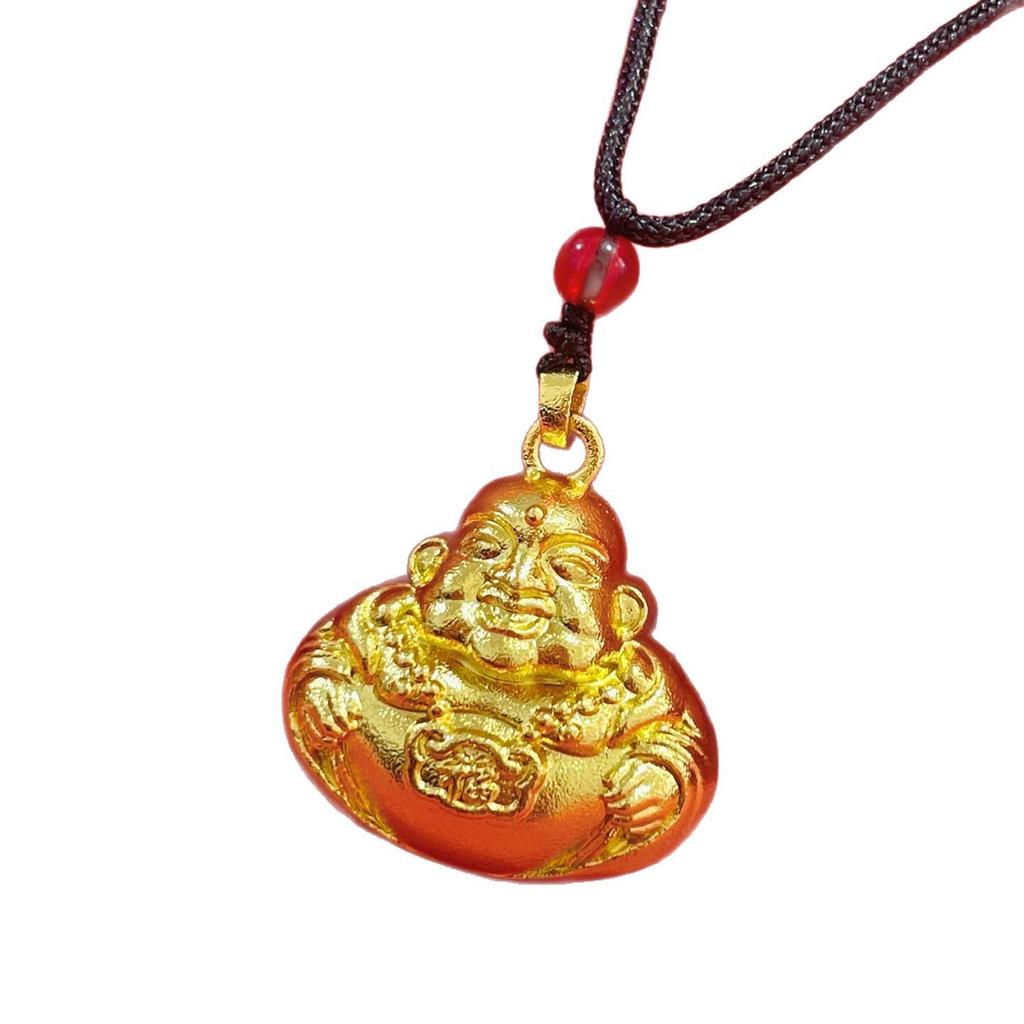 Sand Gold Hollow Maitreya Buddha Pendant - Unisex Alloy for Safety