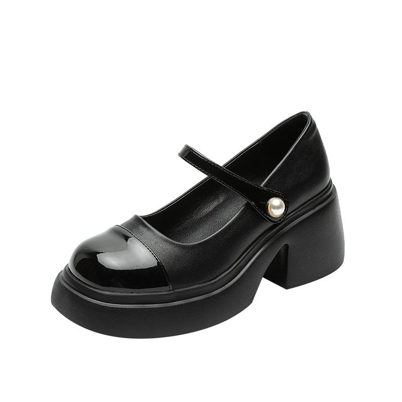 French High-Heeled Mary Jane Small Leather Shoes Women'S Spring And Summer Platform Fashion Versatile Pearl One-Button Single Shoes