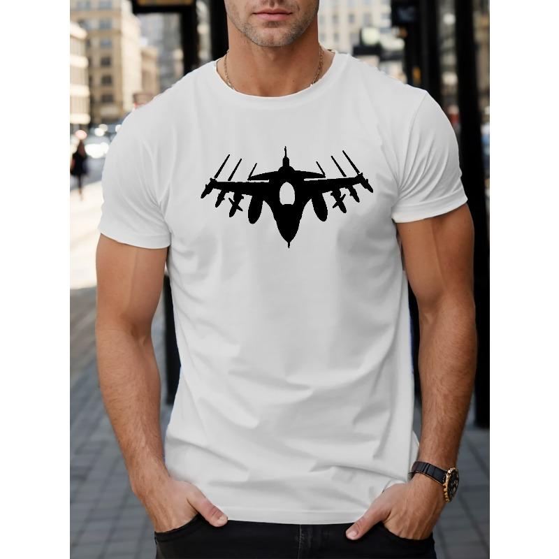 

Aircraft Graphic Print, Men s Comfy T-shirt, Casual Fit Tee, Cool Top Clothing For Men For Summer For Everyday Activities S белый
