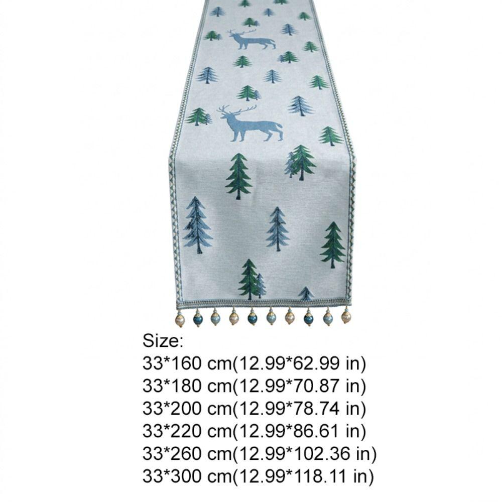 Embroidery Pattern Christmas Tree Elk Table Runner Stain-resistant with Tassel Ball Table Cloth Thickened Soft Table Cover