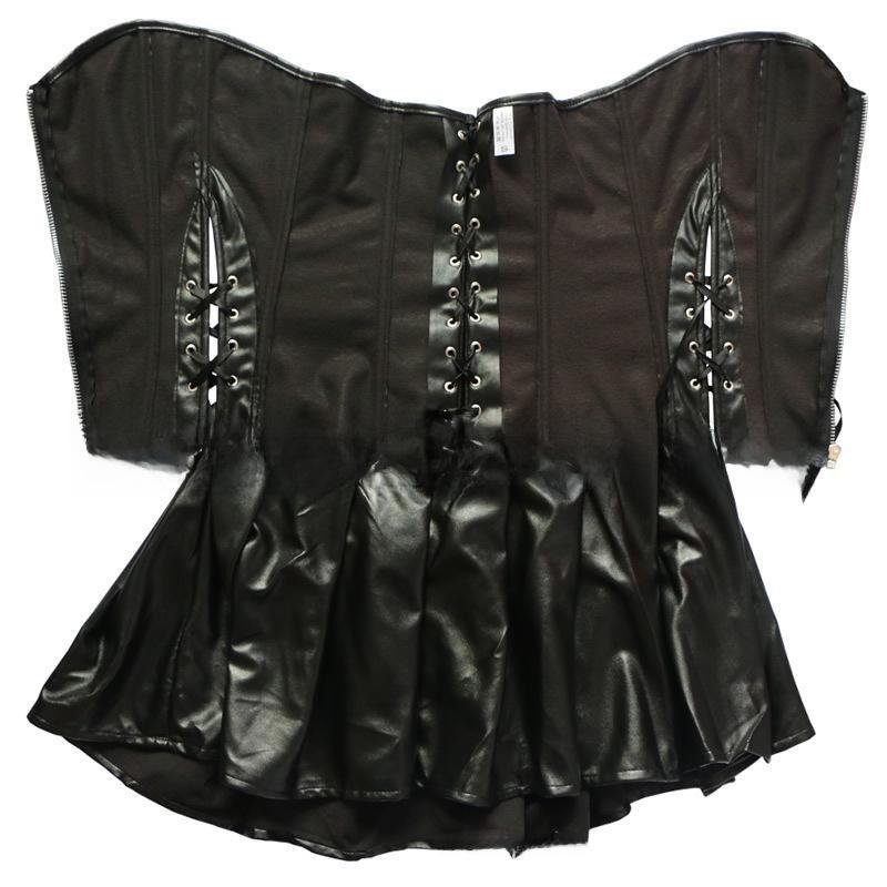 European & American Sexy Leather Zipper Corset Suit with Palace Body Shaper Chest Support